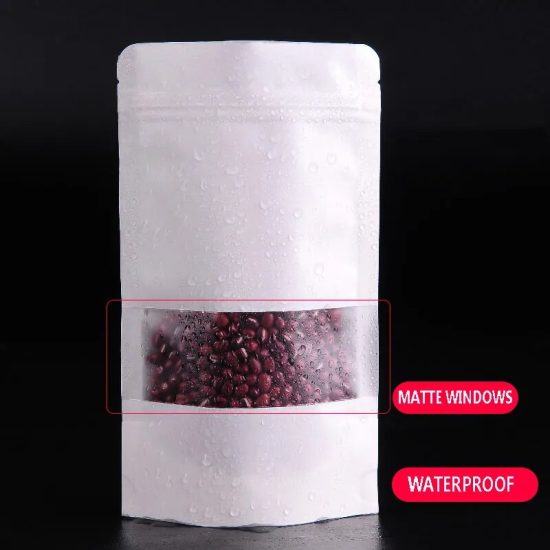 50pcs white kraft paper bags stand up Zipper/zip lock candy tea dried fruit gift packaging Moisture-proof open window pouch - Image 6