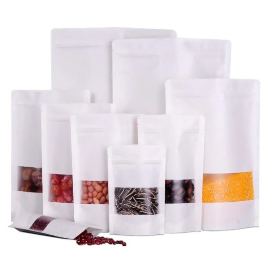 50pcs white kraft paper bags stand up Zipper/zip lock candy tea dried fruit gift packaging Moisture-proof open window pouch - Image 9