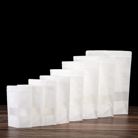50pcs white kraft paper bags stand up Zipper/zip lock candy tea dried fruit gift packaging Moisture-proof open window pouch - Image 2