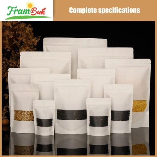 50pcs white kraft paper bags stand up Zipper/zip lock candy tea dried fruit gift packaging Moisture-proof open window pouch - Image 4