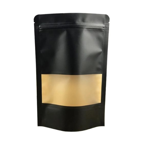 Black Kraft Paper Stand Up Zip Lock Bags With Window Resealable Biscuits Coffee Bean Snacks Craft Paper Packaging Pouches - Image 4